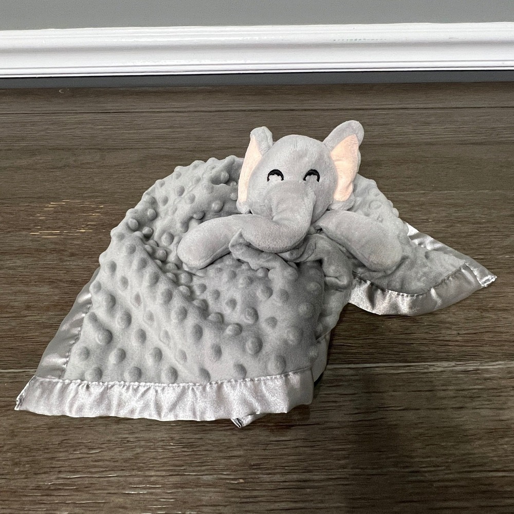 Pro Goleem Elephant Lovey‎ Security Blanket Plush Gray Satin Trimmed